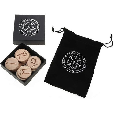 Kit de 25 runes en bois naturel pour autel rond, idéal pour le mysticisme et les chakras. (1/5)