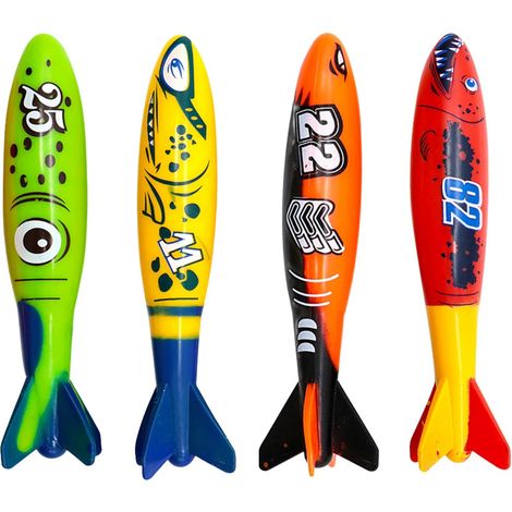 4 pièces Jouets de Piscine Enfant,Jouets de Plongée Torpilles Amusants,Jeu Piscine Enfant Extérieur L'été,pour Divertissements Entrainement sous - Marin Plongée Natation Garçon Fille 7-12 Ans (1/4)