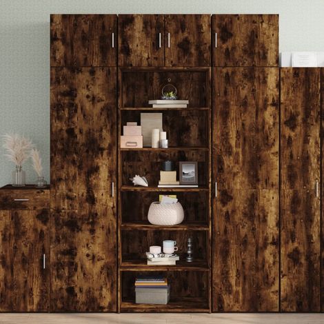 Buffet bahut commode armoire meuble de rangement organisateur cuisine salle de séjour salon haut 70 x 41 x 185 cm bois d'ingénierie marron (1/5)