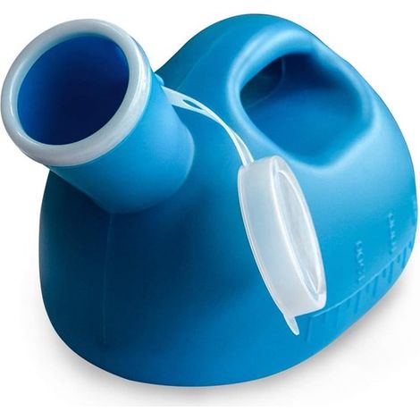 Botella de orina de plástico de 2000 ml para hombres, Orinal discreto y a prueba de fugas para adultos, hospitales, Botella reutilizable (azul) (1/5)