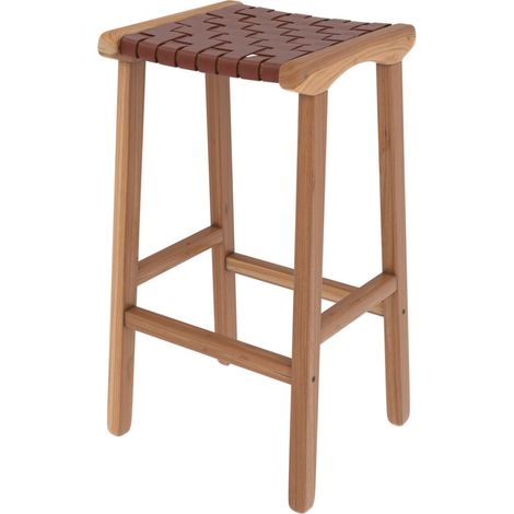 Taburetes para isla de cocina de teca y cuero tejido marrón 66 cm - Kuna
