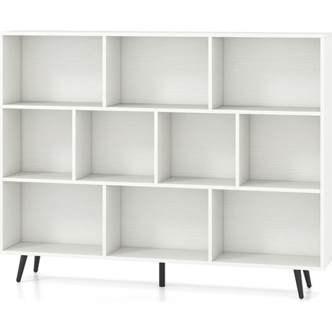 Estantería de 10 cubos 140 x 24 x 107 cm organizador de almacenaje con sistema de seguridad anticaída diseño moderno fabricada en madera MDF blanca y negra 200014788