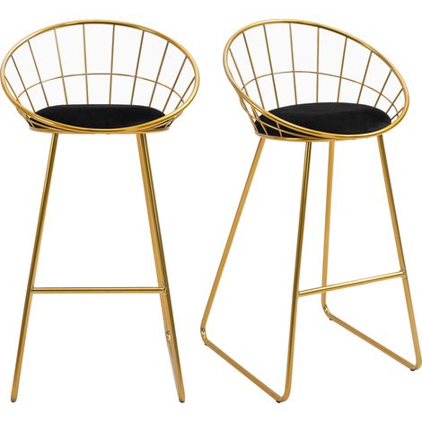 HOMCOM Lot de 2 Tabourets de Bar Design Chaise Haute pour Bar Bistro avec Repose-Pied Structure métal et Coussin Velours 52,5 x 47 x 97 cm Noir et doré