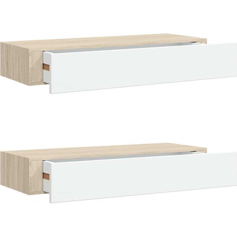Maison Exclusive - Wandschubladenregale 2 Stk. Eiche und Weiß 60x (1/5)