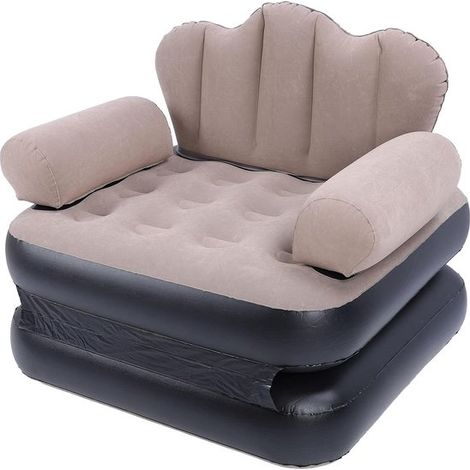Divano letto gonfiabile, materasso gonfiabile pieghevole, materiale in PVC floccato rinforzato, adatto per casa, viaggi e campeggio, colore caffè. (1/5)