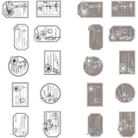 20 autocollants décoratifs pour manuel, motif fleurs et plantes, noir et blanc, à faire soi-même, thème maïs et coquelicot