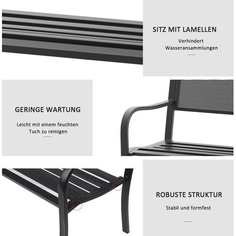 Lot banc de jardin 2 places assise en acier noir 127x60x87cm banquette extérieur (1/5)