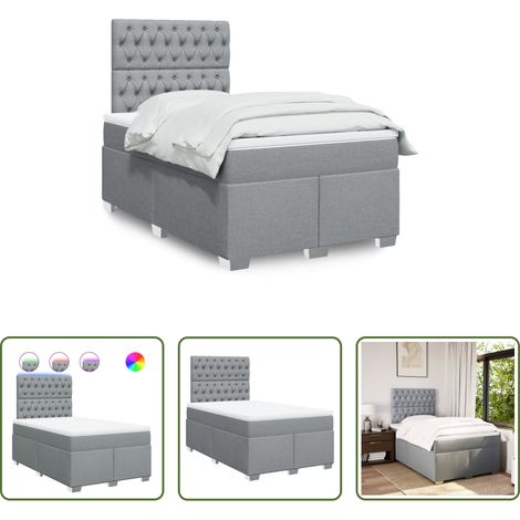 vidaXL LED-Beleuchtung - Boxspringbett mit Matratze Hellgrau 120x200 cm Stoff (1/5)