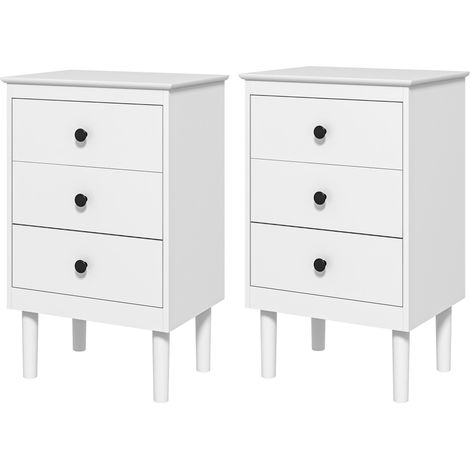 Set of Two ThreeDrawer Bedside Tables White (1/5)