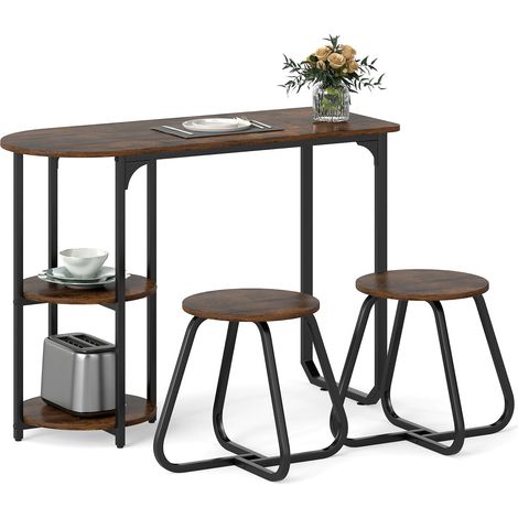 3-teiliges Esszimmer-Set im Industriestil mit Ablagefächern