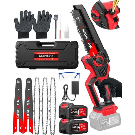 Mini Tronçonneuse sans fil 8 pouces,moteur sans balais 1400W,graisseur automatique,2x4000mAh batteries,Légère,utilisable à une main (Noir) (1/5)