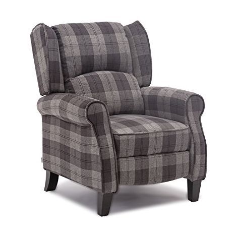 EATON WING BACK FIRESIDE CHECK FABRIC RECLINER ARMCHAIR SOFA LOUNGE CINEMO CHAIR CHARCOAL
