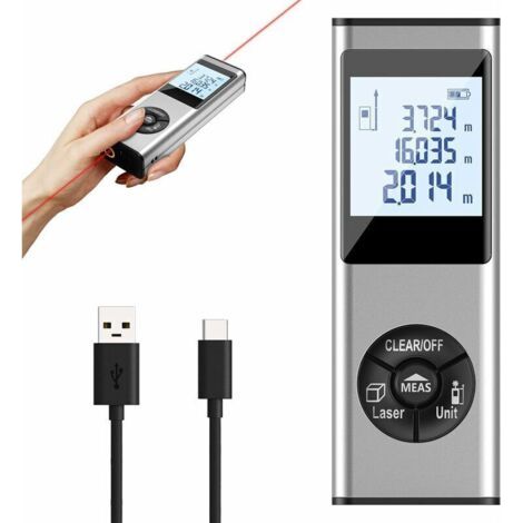 Mètre laser de 40 m en aluminium rechargeable avec lignes auxiliaires laser, commutation unité M/in/' avec haute précision, Pythagore, mesure de la distance, de la zone et du volume (1/5)