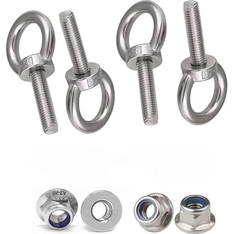4-Sets M6 Boulon à oeil avec écrous de blocage à bride, diamètre du filetage 6mm, Vis à filetage mâle en Acier inoxydable 304 (M6 x 20 mm) (1/5)