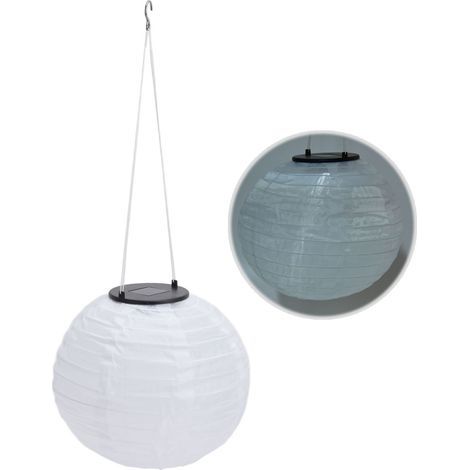 Lanterne chinoise en tissu solaire LED étanche, lampe à crochet suspendue pour jardin, fête de mariage en plein air, lumière blanche (1/5)