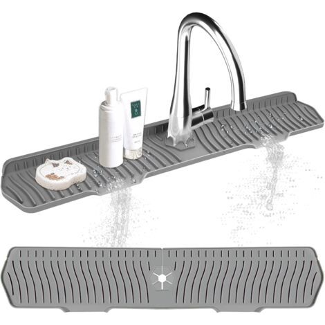 Protection anti-éclaboussures en silicone pour évier (75 x 15,3 cm) pour plan de travail, salle de bain, style campagnard (gris)