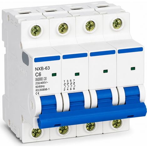 Disjoncteur modulaire 4P 6A courbe C 6kA sans différentiel