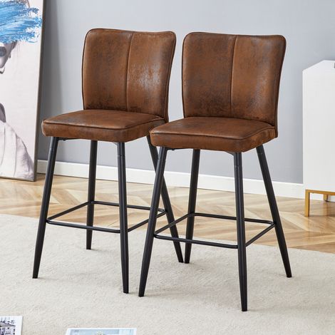 Barstuhl mit ergonomischer Rückenlehne, Fußstütze, verstellbaren Anti-Rutsch-Füßen, brauner Stoff, schwarz (1/5)