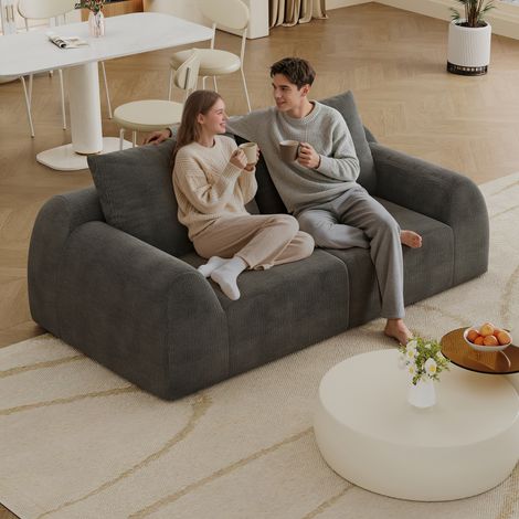 Sofá de dos plazas de 190 cm - Sofá pequeño, sofá de compresión con esponja, sofá sin estructura, sofá de compresión para sala de estar, dormitorio, apartamento, no requiere montaje, gris oscuro (1/5)