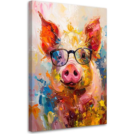 Image sur Toile, Cochon coloré avec des lunettes imitation peinture,20x30 (1/4)