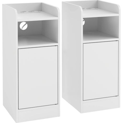 Nachttisch 2er-Set mit Ladestation, Schmaler Nachtschrank mit offenem Fach, verstellbarem Einlegeboden für Schlafzimmer (1/5)