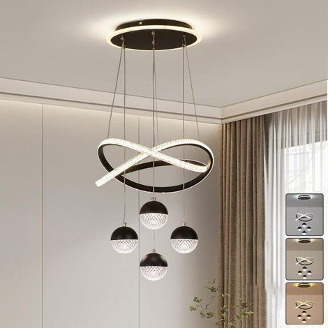 Lustre moderne de luxe, suspension LED 101 W, plafonnier LED à 4 têtes en acrylique, 3 températures de couleur réglables, hauteur réglable, φ 40 cm (1/5)