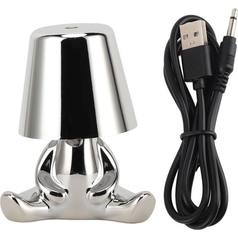 Ortviai Lampe de chevet tactile LED 3 modes – Statue du Penseur décorative, rechargeable USB, argent (1/5)