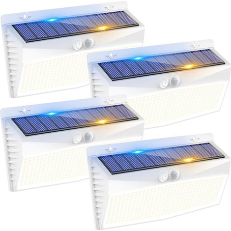 368LED Lampe Solaire Exterieur Detecteur de Mouvement, 3 Modes Lumiere Solaire, Étanche Eclairage Solaire pour Mural Jardin Outdoor Garage Cour Blanc Froid [Lot de 4] (1/5)