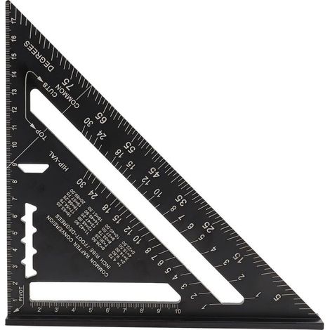 Ulisem7" Rapporteur d'angle de triangle, couleur noire, Équerre Triangle Règle d'Angle Rapporteur en alliage d'aluminium (Métrique) (1/4)