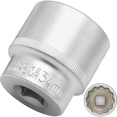 Douille 34 mm 1/2" douille 12 pans, CR-V, finition chromée mate (1/4)