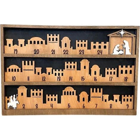 Calendrier de l'Avent Crèche de Noël avec Base en Bois pour Décoration Maison, Scène de Nativité en Bois Artisanal (1/4)