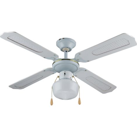 Ventilateur de plafond Vinco 70912 avec e'clairage, douille E27, finition bois blanc, puissance 55 W, 42x19x21,5 cm