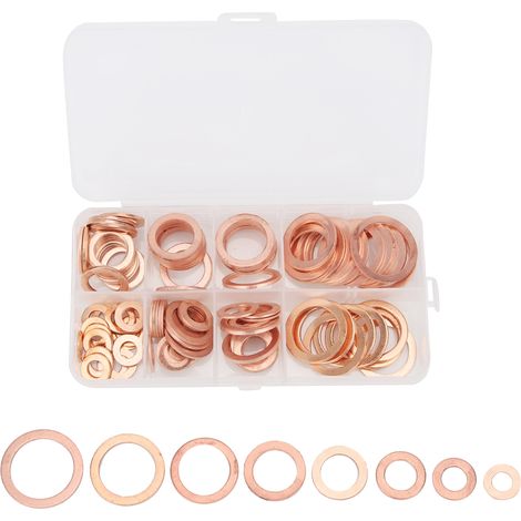 Kit de 120 rondelles professionnelles en cuivre rouge, joints métalliques et pièces de fixation (1/5)