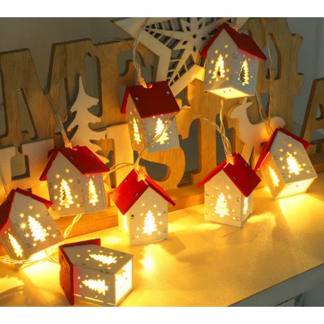Guirlande lumineuse LED de Noël maisonnette de sapin en bois, éclairage d'ambiance décoratif à commande par bouton, tension 4,5 V S28 (1/5)