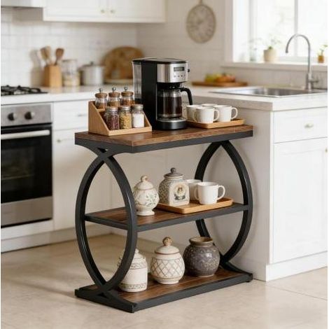 Mesa auxiliar industrial estilo farmhouse, 3 niveles, 60 x 30 x 60 cm, madera y metal negro DESVIAE (1/5)