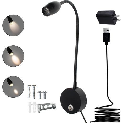 Zoombare Wandleselampe, LED-Nachttischlampe mit Schalter, flexible und drehbare Aluminium-Wandleuchte, 3 W (1/5)