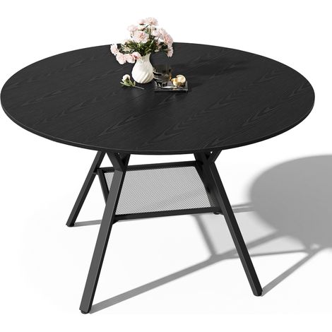 Esstisch Runde mit 120 cm Bealife Metallgestell Holzplatte Ablagefächer Darunter für 6 Personen Schwarz