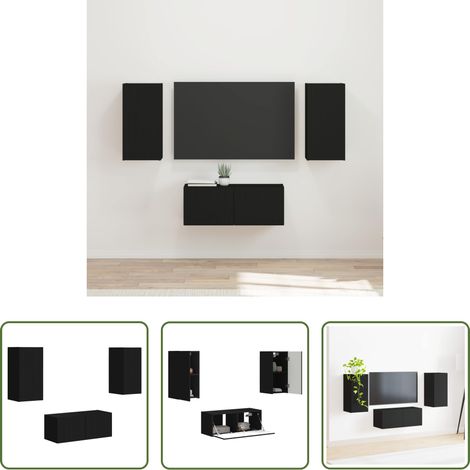 Meuble suspendu - Ensemble meuble TV Montage mural 6 pcs Noir Bois d'ingénierie (1/5)