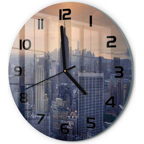 Horloge Murale Ronde Idée Cadeau Verre Trempé Silencieuse Design Moderne Manhattan, New York fi 30 cm (1/5)
