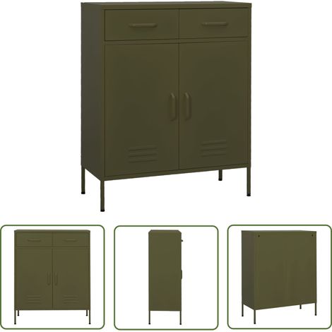 The Living Store Armoire de rangement Vert olive 80x35x101,5 cm Acier - Meuble De Rangement - Armoire De Rangement - Armoire Métallique - Meuble Acier - Organisation Maison (1/5)