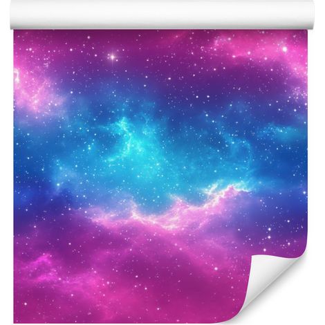 Papel pintado de galaxia en acuarela en violeta, azul, morado y azul celeste 50x1000 cm (1/5)