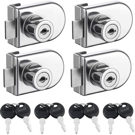 Set di 4 serrature per vetrine senza foratura, semplici serrature per ante in vetro con chiavi abbinate, serrature di sicurezza a doppia apertura per vetrine con spessore da 5 a 8 mm. - AquaForge (1/5)