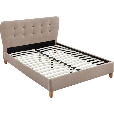 Letto matrimoniale alla francese 140 x 190 cm - con testiera capitonné - Tessuto - Beige - ELIDE (1/4)