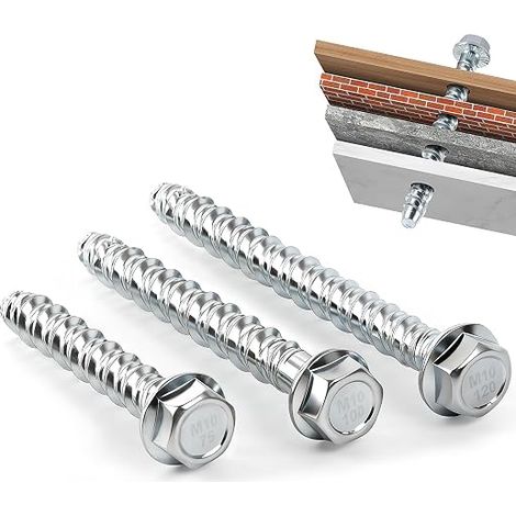 Vis Beton Sans Cheville Tirefond Beton M10x75 Vis à Béton à tête Hexagonale Galvanisée avec Rondelle Pour maçonnerie Béton Architecture Industrie (1/5)