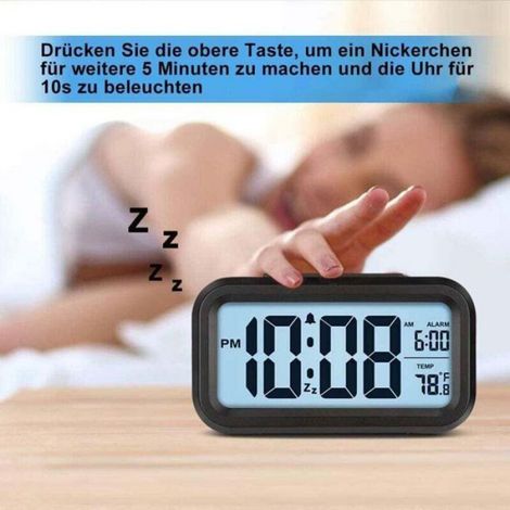 Réveil numérique pour chambre, horloge de bureau à piles, horloge numérique avec veilleuse intelligente, affichage 12/24 heures (1/4)