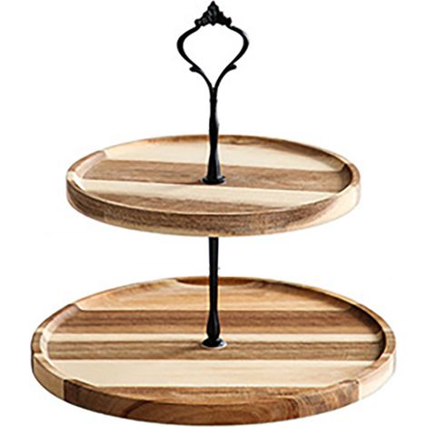 Présentoir à desserts en bois, écologique et vintage, plateau de présentation pour gâteaux, fruits et autres gourmandises, noir, à 2 niveaux, grand modèle
