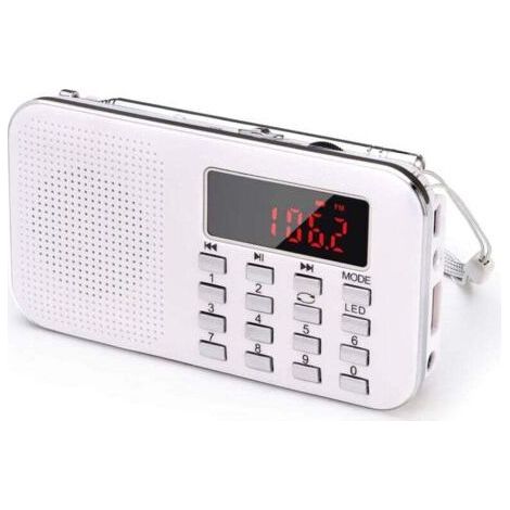 Radio portable, radio FM AM, alimentée par batterie et secteur, MP3, haut-parleur, compatible carte TF/USB, lampe de poche, applicable (blanc) (1/5)