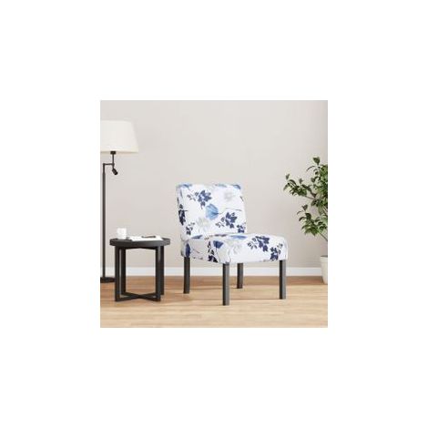Fauteuil sans accoudoirs bleu tissu avec fleurs (1/5)