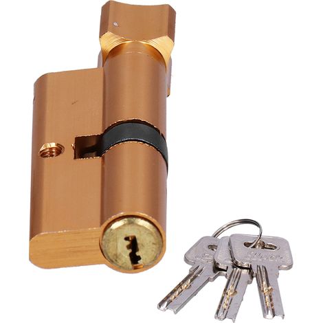Cylindre de serrure en cuivre poli et alliage d'aluminium pour porte de sécurité intérieure. (1/5)