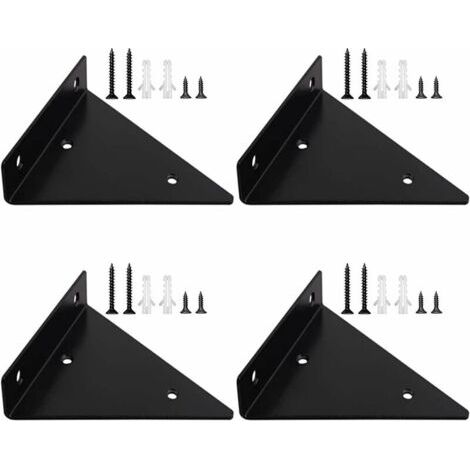 QORVA-4 Pièces Supports d'étagère Flottants, Supports à Tablettes Muraux Triangulaires Invisibles, Equerre Etagere Murale Métal pour étagère Noir 170×130mm
